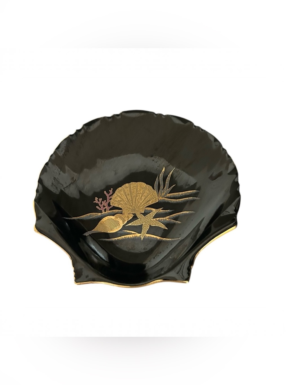 Otagiri Japan Sea Shell Starfish Polygon Shaped Black trinket dish